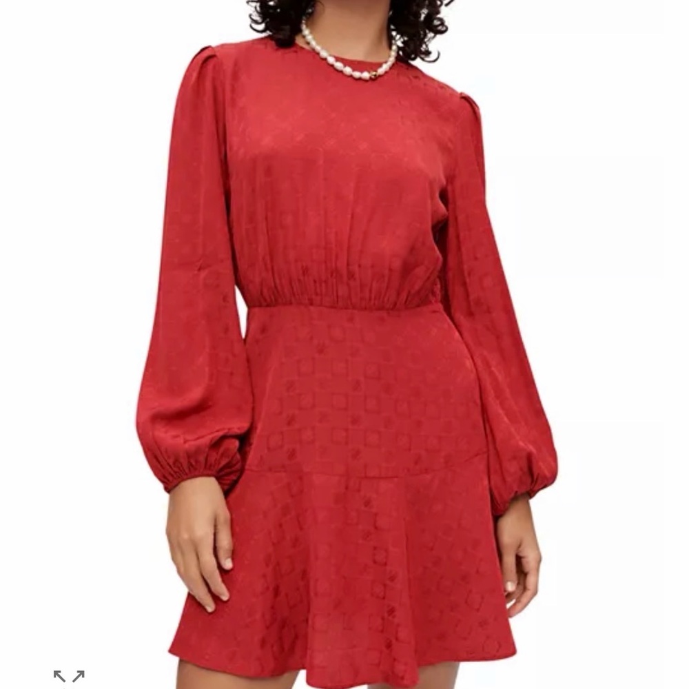 Maje Red Long Sleeve Textured Mini Dress